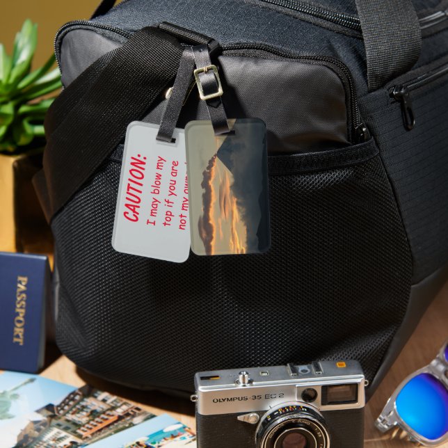 Étiquette À Bagage Volcan au coucher du soleil Alaska Attention (Recto & Verso)