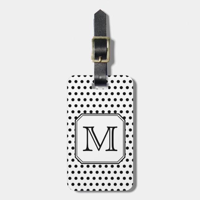 Étiquette À Bagage Votre monogramme de lettre. Points de polka noirs (Devant Vertical)