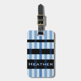 Étiquette À Bagage Votre nom & moderne Blue Black Weight Stripes
