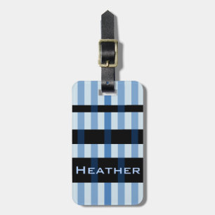 Étiquette À Bagage Votre nom & moderne Blue Black Weight Stripes