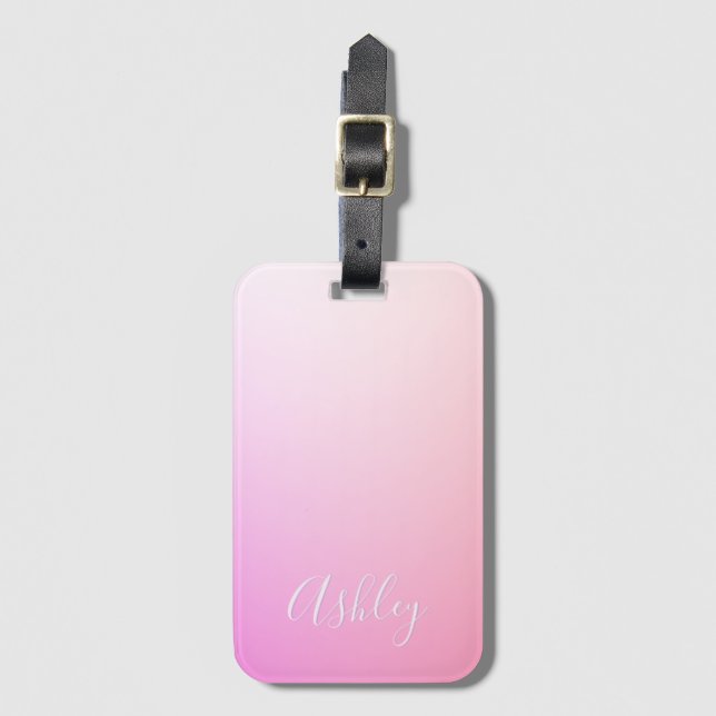 Étiquette À Bagage Votre nom ou mot | Pink Ombre Gradation (Devant Vertical)