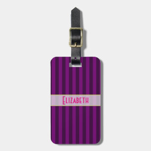 Étiquette À Bagage Votre nom personnalisé sur un Motif rayé violet