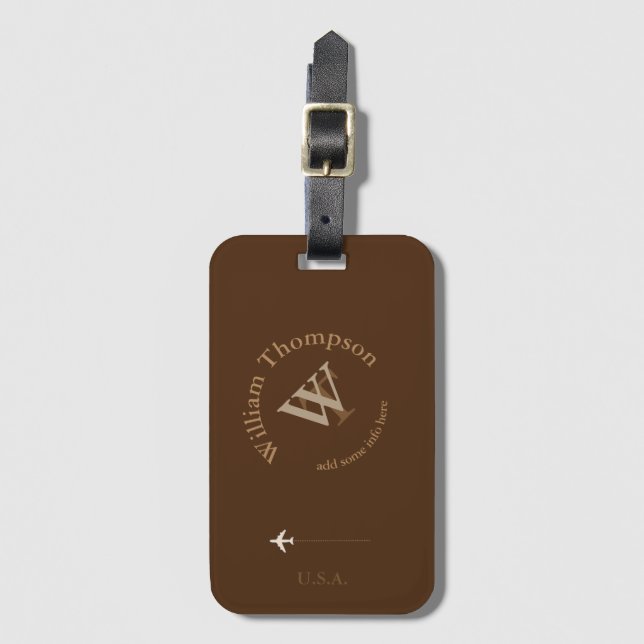 Étiquette À Bagage vous promouvoir | logo | brun monogramme (Devant Vertical)
