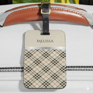 Étiquette À Bagage Voyage Branché de Style Beige Carreaux Monogramme