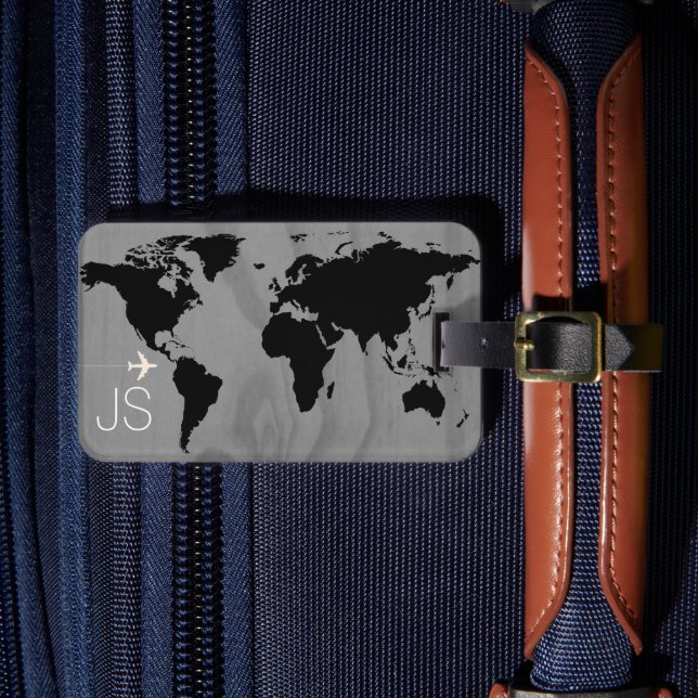 Étiquette À Bagage Voyage carte du monde personnalisé noir & blanc (Insitu Rectoal 4)