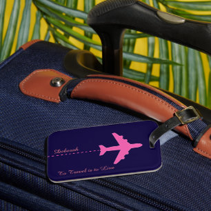 Étiquette À Bagage Voyage d'avion rose