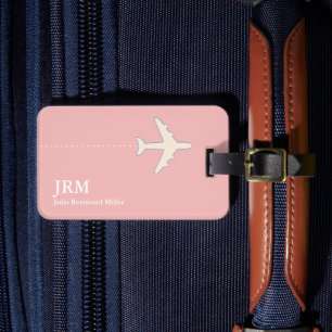 Étiquette À Bagage Voyage d'avion rose-bleu personnalisé