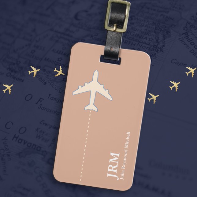 Étiquette À Bagage Voyage d'avion Rose Dusty féminin personnalisé (Créateur téléchargé)