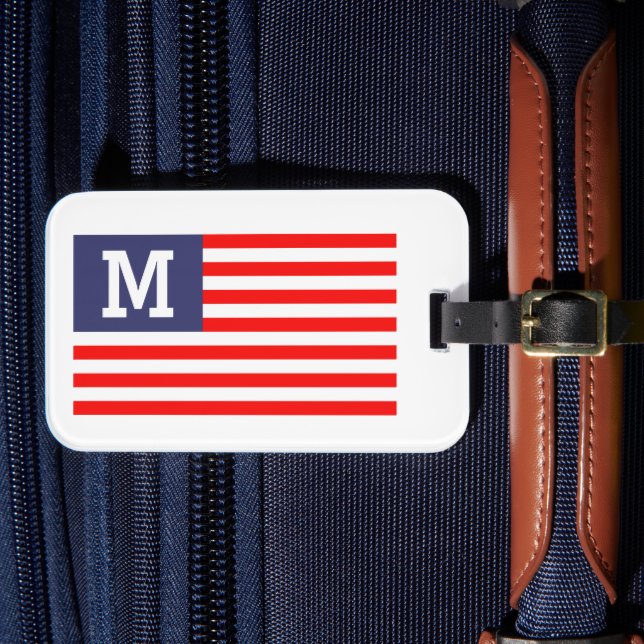 Étiquette À Bagage Voyage de drapeau américain patriotique monogramme (Insitu Rectoal 4)