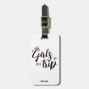 Étiquette À Bagage Voyage de filles Couronne argentée Cœur rouge Vaca