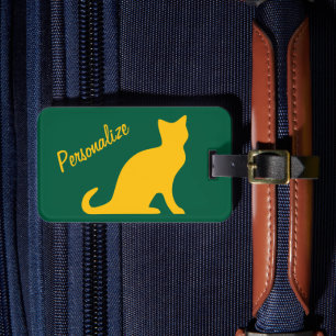 Étiquette À Bagage Voyage de silhouette de chat assis jaune personnal