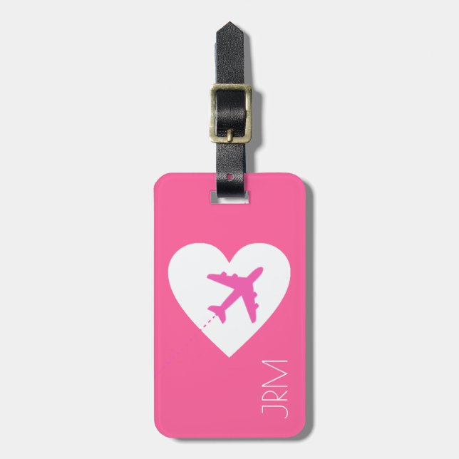 Étiquette À Bagage voyage en avion féminin rose amour personnalisé (Devant Vertical)
