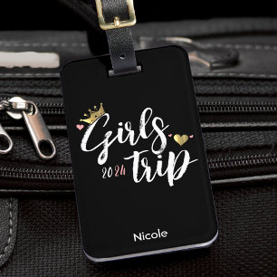 Étiquette À Bagage Voyage entre filles Couronne dorée Cœur rose
