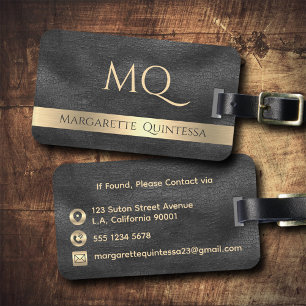 Étiquette À Bagage Voyage moderne en cuir noir brillant en or Monogra