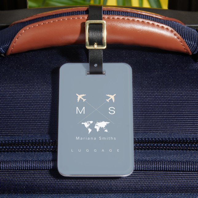 Étiquette À Bagage Voyage moderne Feminine Dusty Blue World (Insitu Rectoal 2)