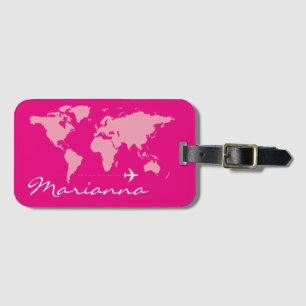 Étiquette À Bagage voyage mondial rose chaud et personnalisé
