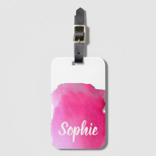 Étiquette À Bagage Voyage personnalisé par aquarelle rose de style