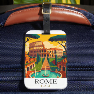 Étiquette À Bagage Voyage Rome Italie Colisée Vintage
