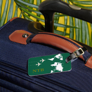 Étiquette À Bagage Voyageur d'avion élégant Monogrammé chasseur-vert