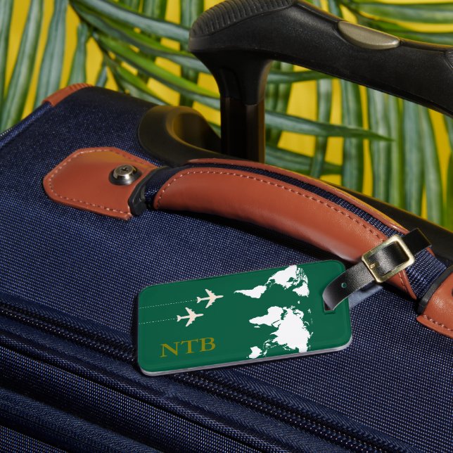 Étiquette À Bagage Voyageur d'avion élégant Monogrammé chasseur-vert (Insitu Rectoal 3)