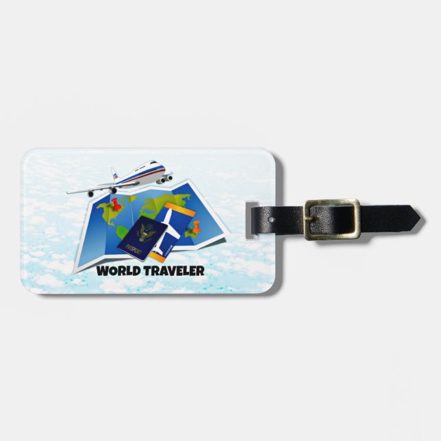 Étiquette À Bagage Voyageur du monde - Carte, passeport et billets (Devant horizontal)