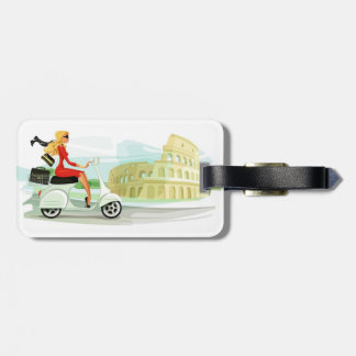 Étiquette À Bagage Voyagez dans le monde ! Fille sur scooter à Rome P