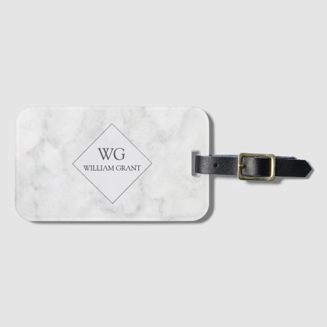 Étiquette À Bagage Voyagez Dans Le Style. Monogramme de Marbre blanc  (Devant Horizontal)