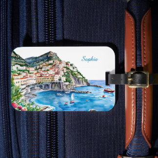 Étiquette À Bagage Watercolor Italian Amalfi Coast Name