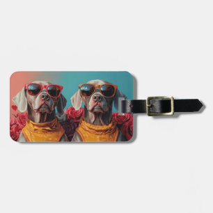 Étiquette À Bagage Weimaraner avec le coeur Roses Saint Valentin