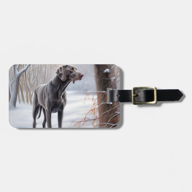Étiquette À Bagage Weimaraner Laisser Neige Noël (Devant horizontal)