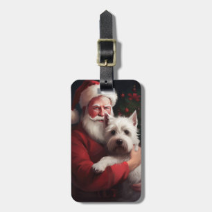 Étiquette À Bagage West Highland White Terrier Santa Claus Noël