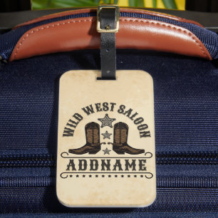 Étiquette À Bagage Western Cowboy Boots AJOUTER LE NOM Sheriff Spurs 