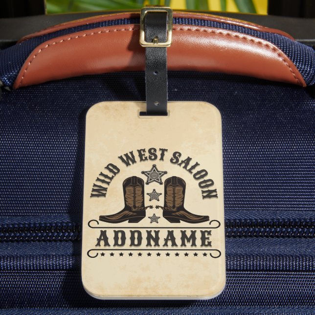 Étiquette À Bagage Western Cowboy Boots AJOUTER LE NOM Sheriff Spurs  (Insitu Rectoal 2)