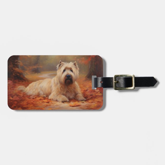 Étiquette À Bagage Wheaten Terrier dans les feuilles d'automne automn (Devant horizontal)