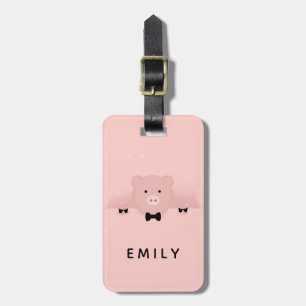 Étiquette À Bagage Whimsical pink pig cute Farm Animal