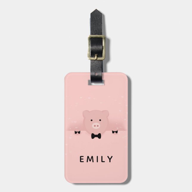 Étiquette À Bagage Whimsical pink pig cute Farm Animal (Devant Vertical)