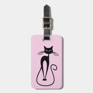 Étiquette À Bagage Whimsical Skinny Chat noir rose