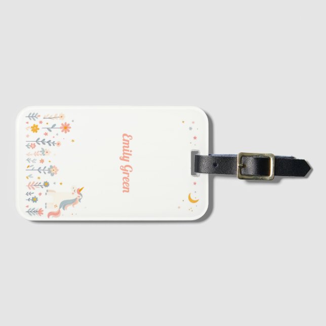 Étiquette À Bagage Whimsical Unicorn and Flowers Lugggage (Devant Horizontal)