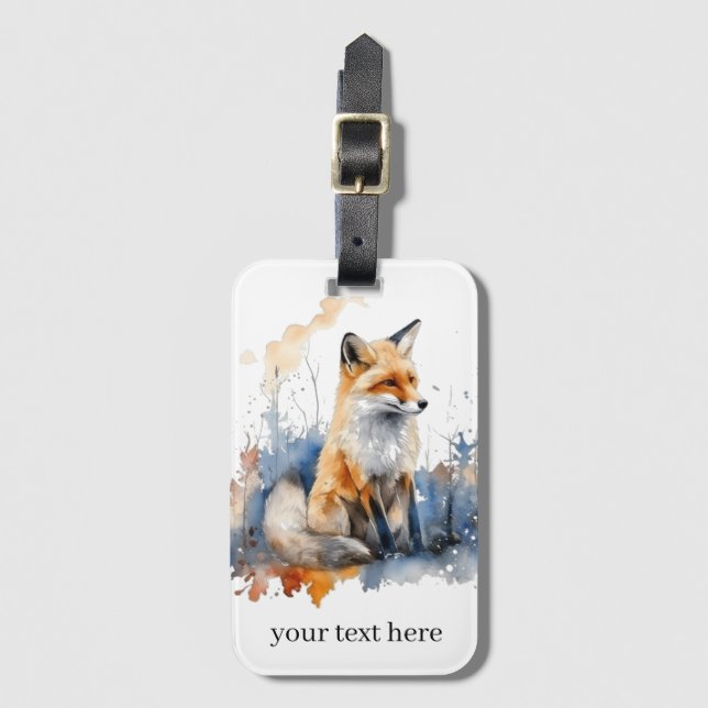 Étiquette À Bagage Whispers of the Wild Fox in Watercolor, personnali (Devant Vertical)