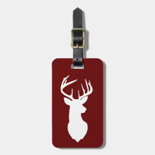 Étiquette À Bagage White Deer Buck Hunter Maroon Bourgogne Customisé