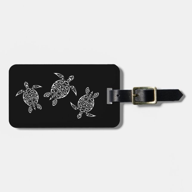 Étiquette À Bagage White Tribal Turtles Black Arrière - plan Ajouter  (Devant horizontal)