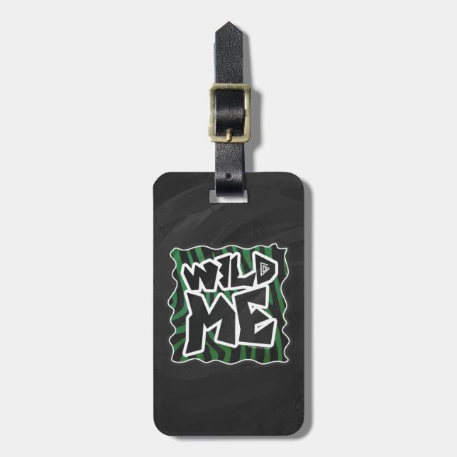 Étiquette À Bagage Wild Me vert et noir zèbre modèle (Devant Vertical)