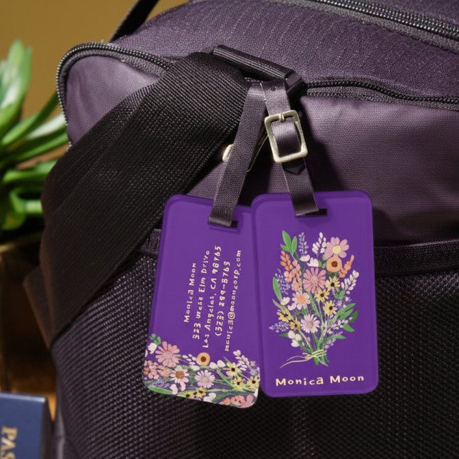Étiquette À Bagage Wildflower Bouquet Handpainted Gouache Custom Name (Wildflower Bouquet Purple Handpainted Gouache Custom Name Luggage Tag
)