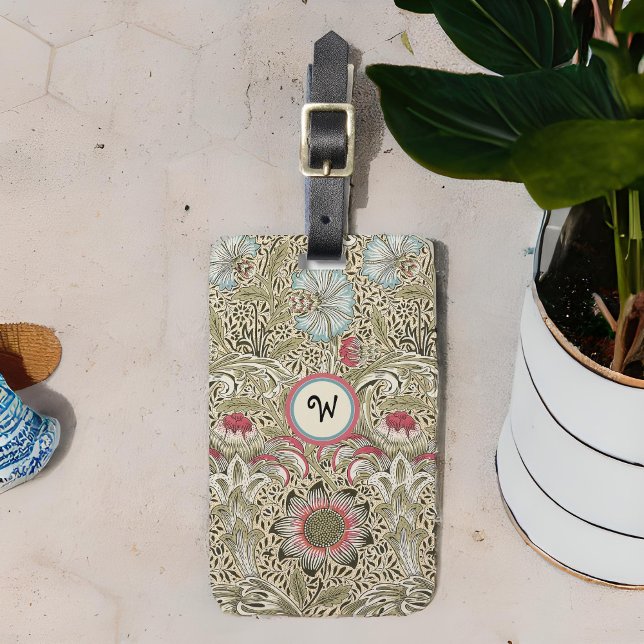 Étiquette À Bagage William Morris Corncockcocktail Rose avec initial (Créateur téléchargé)