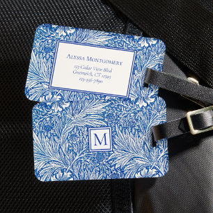 Étiquette À Bagage William Morris Marigold Monogramme bleu