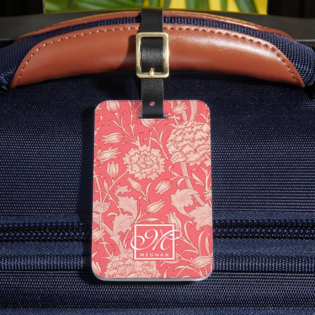 Étiquette À Bagage William Morris - Tulipes sauvages roses et Monogra (Insitu Rectoal 2)