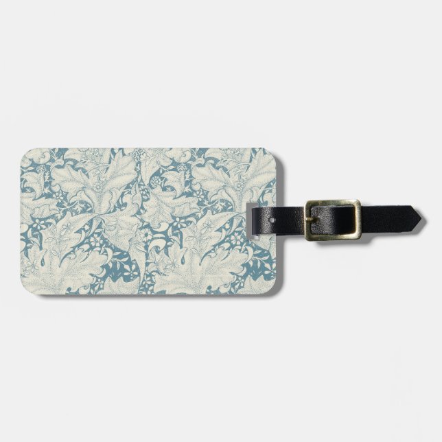 Étiquette À Bagage William Morris Wallflower bleu damas floral (Devant horizontal)