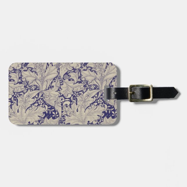 Étiquette À Bagage William Morris Wallflower bleu damas floral (Devant horizontal)