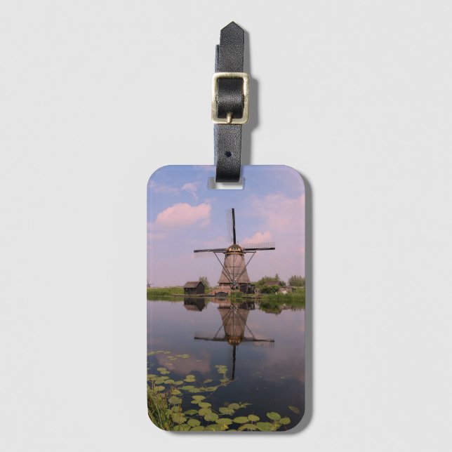 Étiquette À Bagage Windmill Kinderdijk Summer Holland Dutch Photo (Devant Vertical)