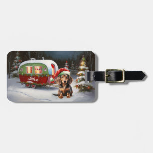Étiquette À Bagage Winter Dachshund Caravan Christmas Adventure